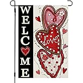 CROWNED BEAUTY Valentines Day Garden Flag Love Heart 12x18 Inch Double Sided Red Welcome Decoration for Outside Yard CF1911-12