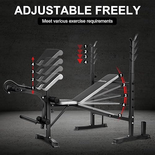 Edostory Olympic adjustable Weight Bench Set, Weight Cable Pulley System,  Workout Equipment for Home Workouts,