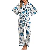 Jusfitsu Women's Silk Satin Pajamas for Women Set Long Sleeve 2 Piece Cute Ruffle Button Down Pjs Sets Soft Loungewear