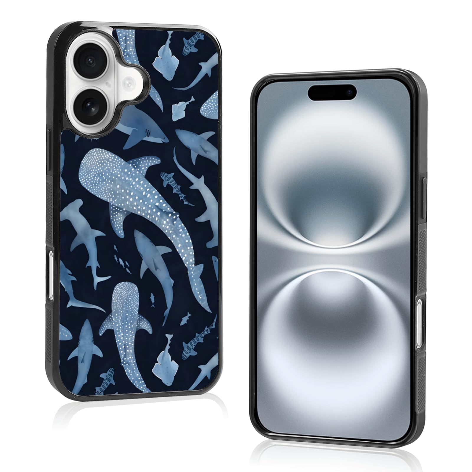 Axulimin Cute Blue Shark Aesthetic Phone Case for iPhone 16 Case for Women Teen Girls Kids Girls -6.1Inch