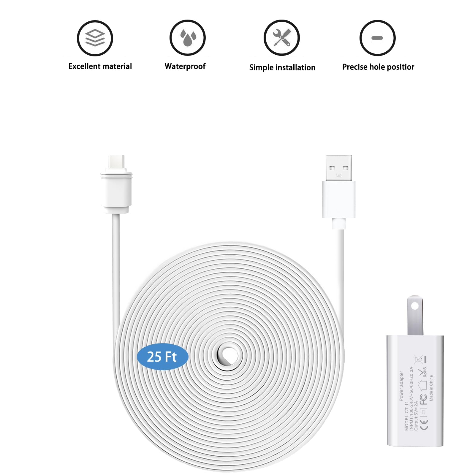 25ft/7.6m Weatherproof Outdoor Charging Cable for SimpliSafe Outdoor Security Camera Only (1)