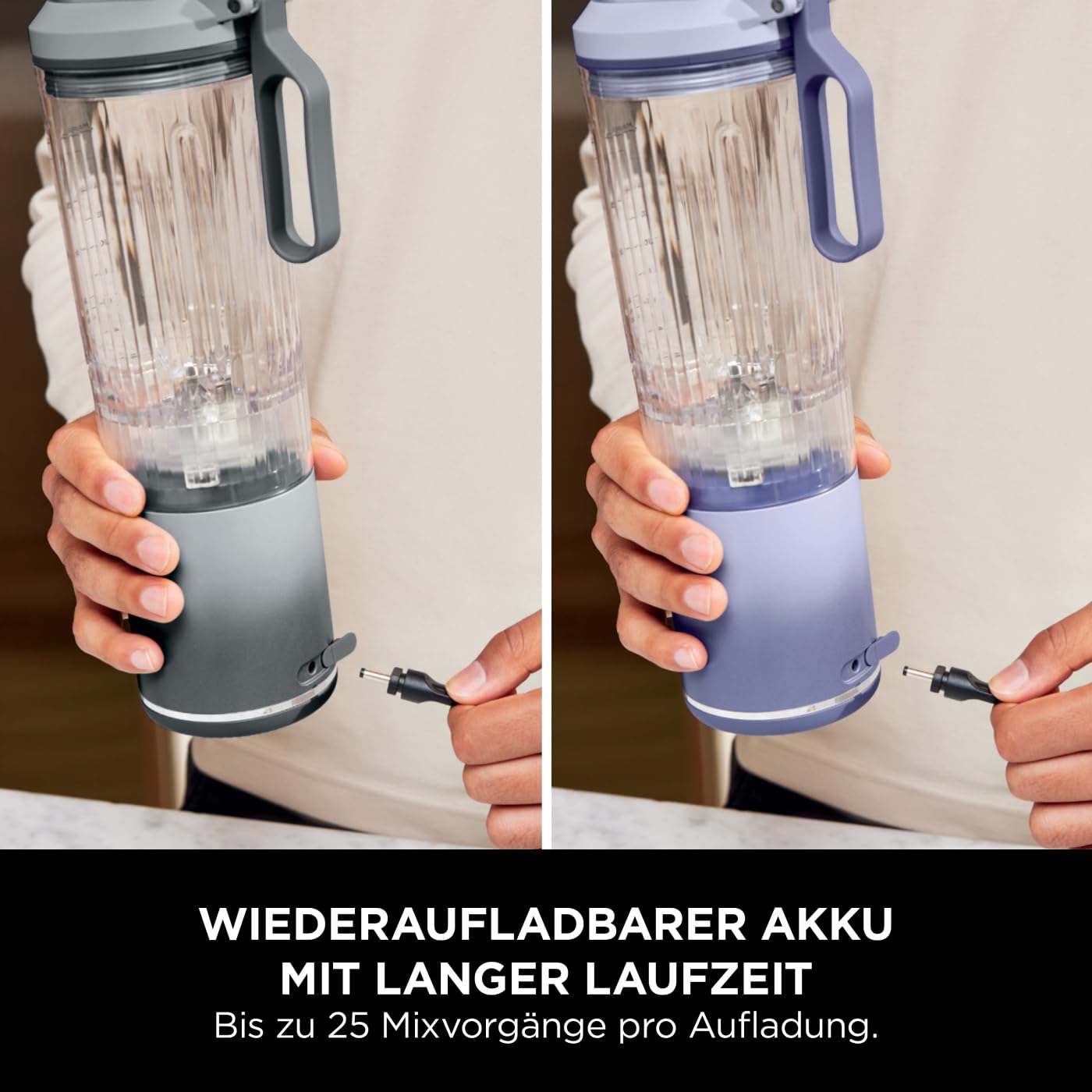 Ninja Blast Max Tragbarer Mixer/Blender/Smoothie Maker, 2 x 570 ml, wiederaufladbar, Mixbecher & auslaufsicherer Deckel, 3 Funktionen, Smoothies, Proteinshakes, Lavendel/Silber BC251EULS 2