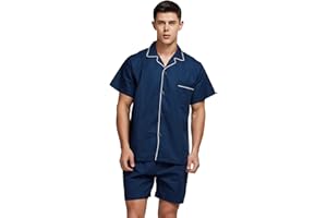 TONY AND CANDICE Mens Cotton Pajamas Short Sleeve Pajama Set Woven Sleepwear Loungewear Nightwear