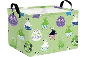 MYFLOCY Large Easter Baskets Empty Box Foldable Gifts Storage Bin Spring Room Decor(Green Dancing Rabbit Egg)