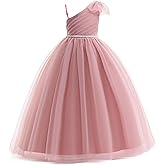GetWish Tulle Flower Girls Dress One Shoulder Formal Princess Wedding Pageant Birthday Party Holiday Ball Gown Dresses