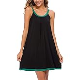 AVIIER Womens Nightgown Soft Cotton Sleeveless Sleep Shirts Wide Strap Nightshirts Full Slip Sleepwear
