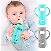 2 Pack Silicone Sleeves for Dr. Brown's Glass Baby Bottles, Anti Breakage Durable Baby Bottle Holder with Easy Grip Handles, Narrow Sleeve with a Cutout, Dishwasher/Freezer/Microwave Safe, 8 oz