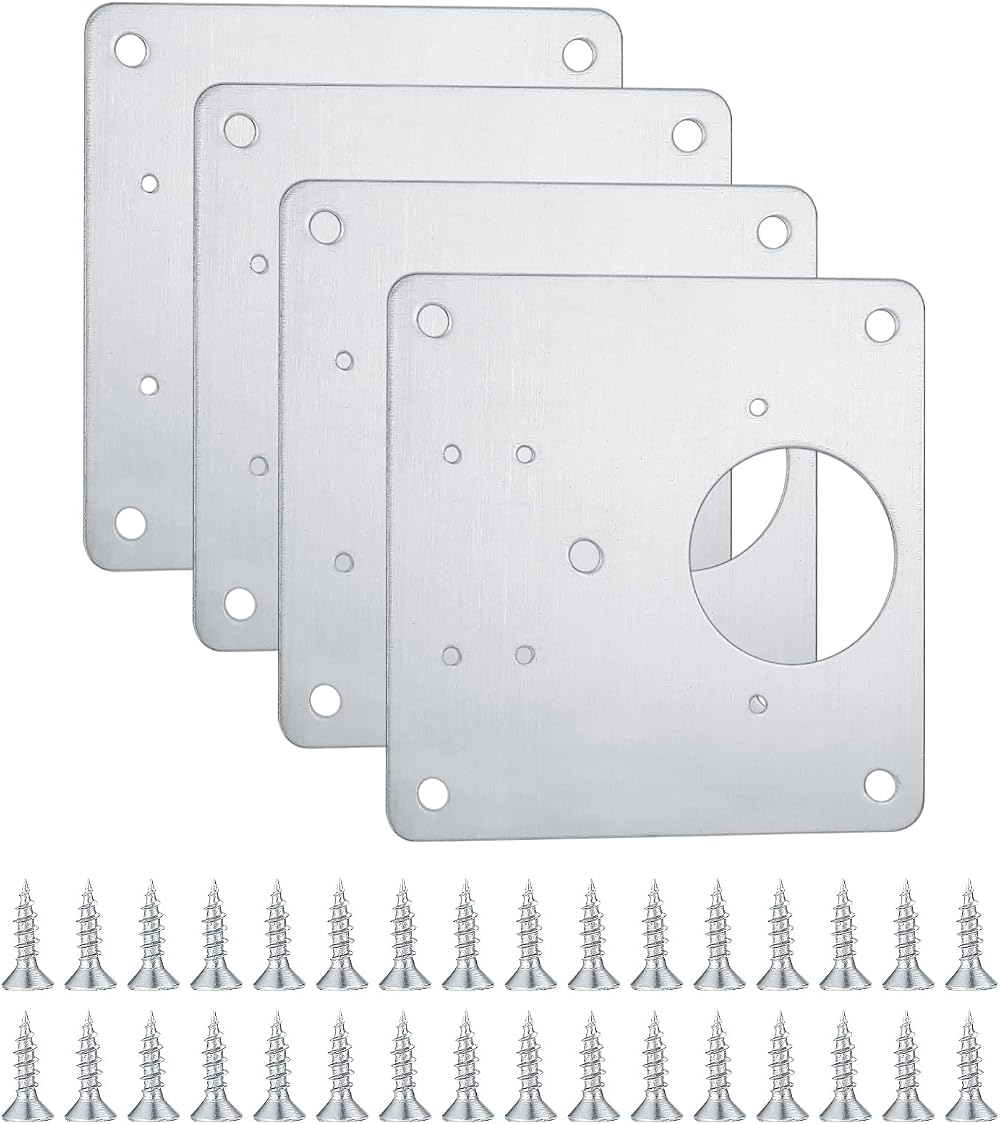 XiangJunly 4 Pcs Stainless Steel Cabinet Hinge Repair Plates with 32 Screws