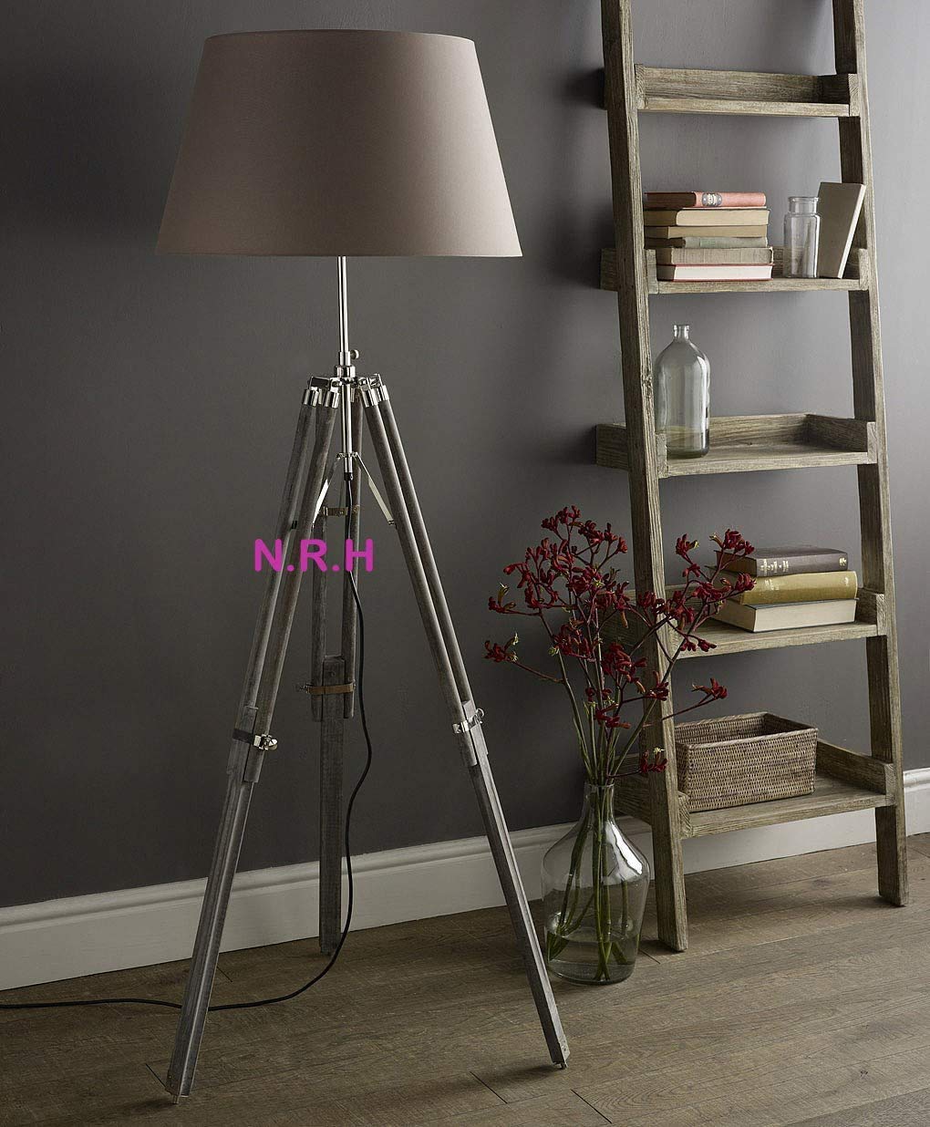 Nautical Replica Hub Modern Classic Design Grey Wood Tripod Floor Lamp Home Decor (Without Shade)