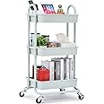 TOOLF Utility Rolling Cart with Lockable Wheels, Multi-Purpose Storage Organizer, Organizer Trolley with Handles, Serving Trolley with Mesh Basket for Home, Office, Kitchen, Bathroom (Green)