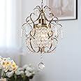 pasentel Small Crystal Chandelier, Gold Retro Crystal Pendant Chandelier, 1-Light Pendant Light Fixture, Adjustable Hanging Lighting for Entryway, Bedroom, Girls Room, Kitchen Island