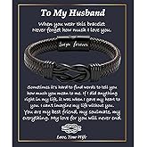 YBISNAIRE Gifts for Men Infinity Leather Bracelet for Dad New Daddy Husband Boyfriend Son Grandson Brother Nephew Uncle Brown Braided Engraved Leather Jewelry Gifts for Fathers Day Birthday Christmas