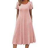 ZEAGOO Womens Casual Dresses for Summer Short Sleeve Flare Midi Dress Loose Flowy Beach Sundress