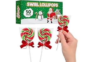 YUMZO Christmas Lollipops, 50 Swirl Lollipops Individually Wrapped, Delicious Christmas Suckers Bulk For Festive Treats