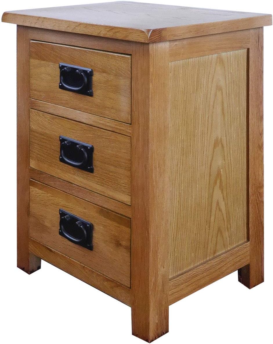 Aurotrice OAK Bedside Table 3 Drawers, NC Paint Cabinet, OAK MDF Board & Hardwood W:42 D:32 H:56 CM, Light Brown, 42 x 32 x 56cm - Image 4