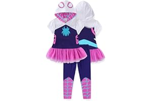 Marvel Spider-Gwen Ghost Spider Girls Cosplay Hooded Shirt with Tulle and Legging Pants Set for Toddler and Big Kids