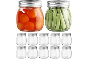 10oz Regular Mouth Mason Jars,12 Pack Glass Canning Jars with Leak-proof Split-type Silver Lids,Reusable Glass Mason Jar Pefe