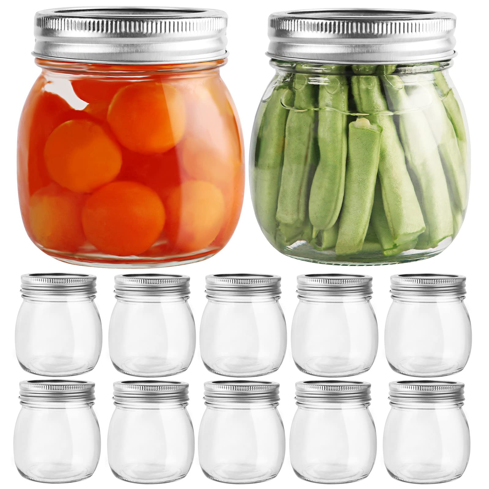 Yishik 10 oz 300ml Glass Mason Jars,12 Pack Canning Jars with Leak-proof Split-type Silver Lids,Reusable Clear Storage Jar for Jams,Fruits&Spice Storage,Pickling,Drinks,Party Favors,Homemade Gift