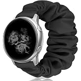 20mm 22mm Scrunchies Watch Bands, Elastic Replacement Bands for Samsung Galaxy Watch 4 5 Pro 6 7 Classic Galaxy Active 1 2 40mm 44mm for Women Bla-S
