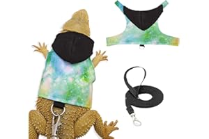 HOKABLE Bearded Dragon Lizard Hoodie Leash Suit Reptile pet Outdoor Chest Harness Chameleon Squirrel Leash Hooded Clothes Suitable for Bearded Dragon Lizard Reptiles（Black hat）
