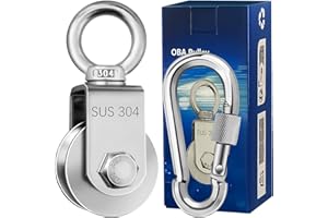 OBA Cable Pulley Wheel Stainless Steel with Ball Bearing Carabiner, Stainless Steel Pully Block M48
