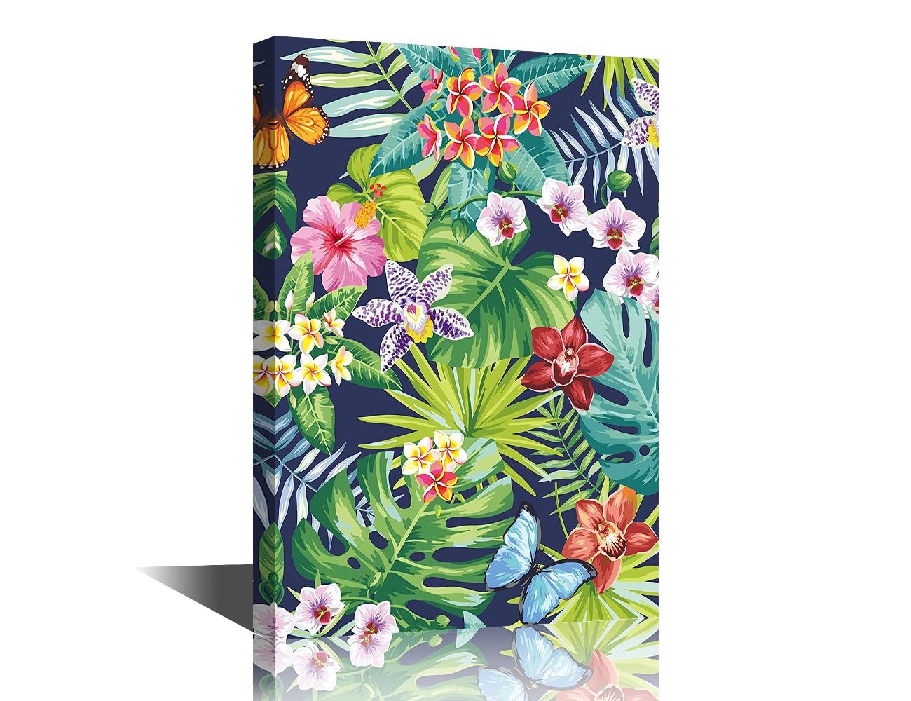 TISHIRON Canvas Wall Art - Tropical Plant & Flowers Framed Artworks in Colors for Bathroom Decor (24x16in}