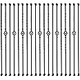 Sidasu 30 Pack Iron Balusters Stair Spindles Hollow Single Basket Black Iron Spindles Double Twist 1/2" Square Metal Balusters with Baluster Swivel Shoes 180 Degree Adjustable Direction