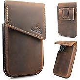 Topstache Leather Phone Holster for Galaxy S25 Plus, S24 Plus - Leather Phone Pouch with Belt Clip for iPhone 17 Pro Max, 17 Air, 16 Pro Max, 16 Plus - Belt Pouch Holder, XL,Darkbrown