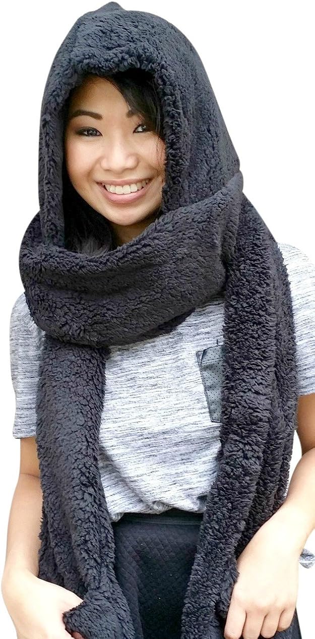 AM Landen Super Cute Black Extra Thick Cozy Fluffy Winter Warm Hoodie Gloves Pocket Hat Scarf at 