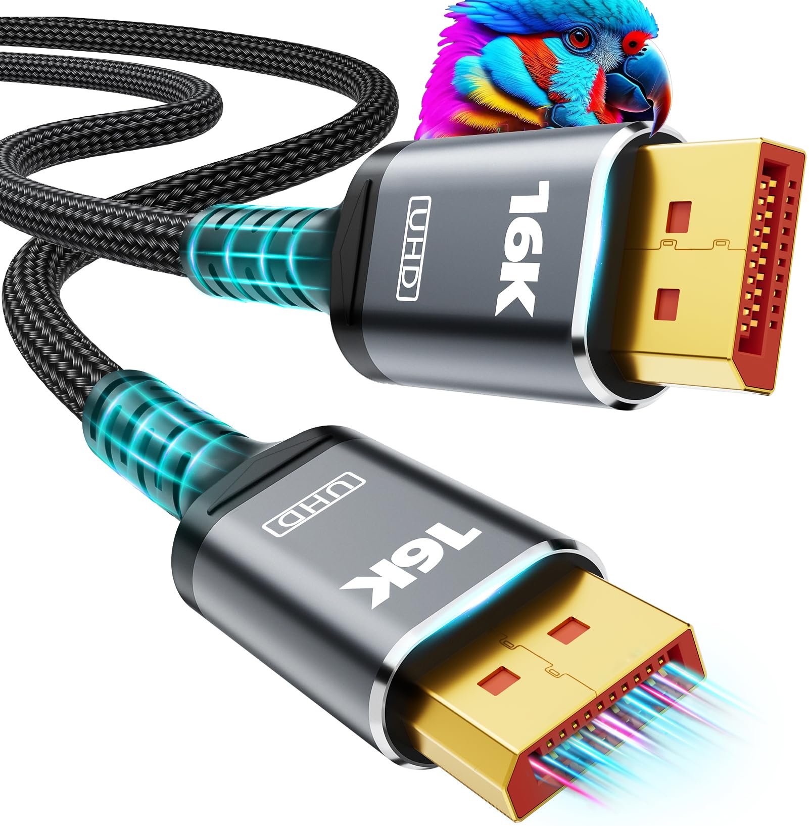 Photo 1 of 16K 8K DisplayPort Cable 2.1, VESA Certified 16K DP Cable 1.5FT 3.3FT 5FT 6.6FT 10FT 16FT 20FT Lengths for Selection, 16K@60Hz, 8K@120Hz, 4K@240Hz 165Hz 144Hz Support 80Gbps HDR, HDCP DSC 1.2a (3.3FT)