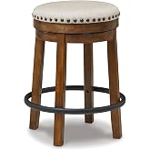 Signature Design by Ashley Valebeck Swivel Counter Height Bar Stool, 24 in | Backless cushioned seat, 360-degree swivel, Dark