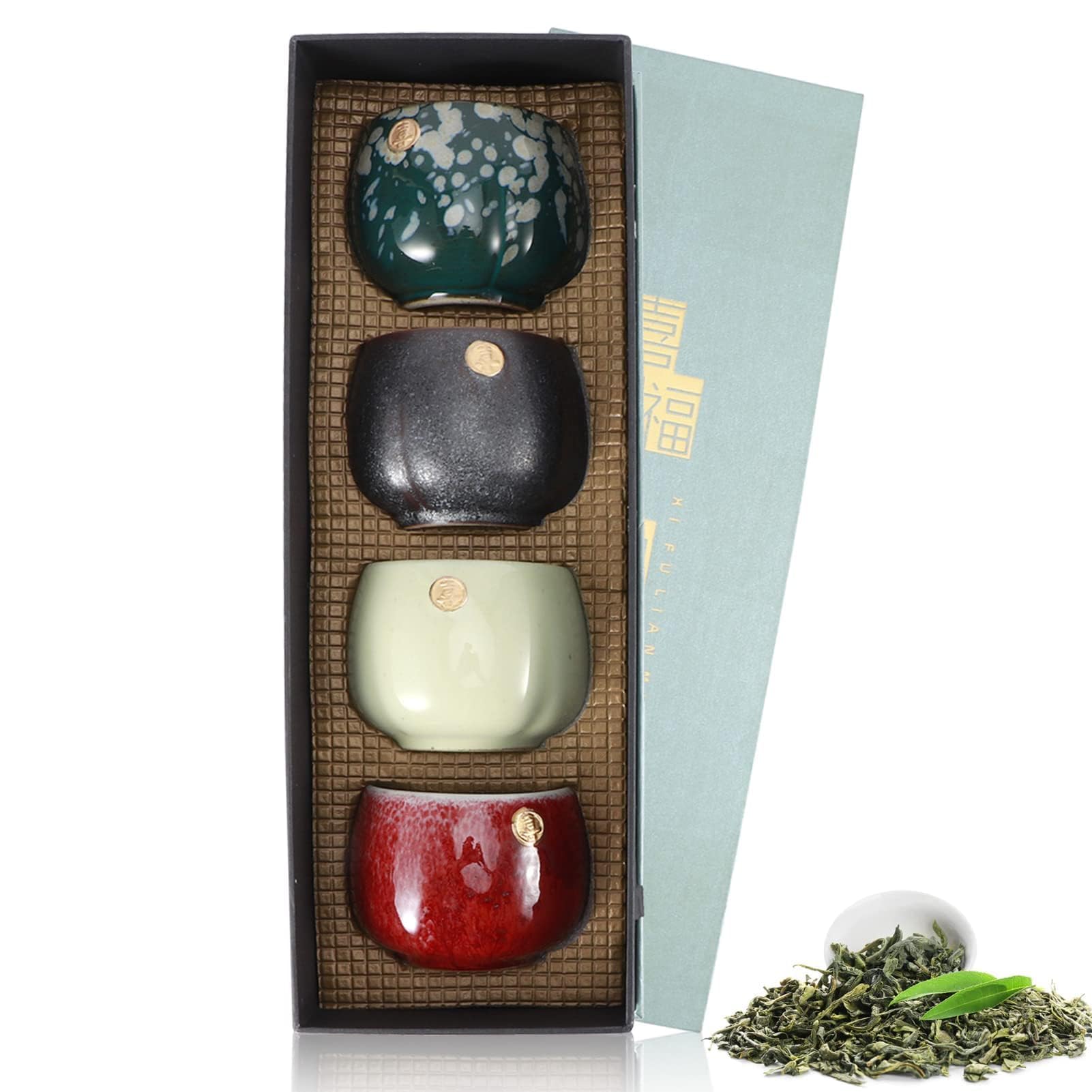 4Pcs Ceramic Japanese Sake Set Ceramic Japanese Tea Cup Teacups in Lovely Gift Box Kung Fu Teaware Sake Cup Chinese Style Chinese Asian Tea Mug with Box for Drinking