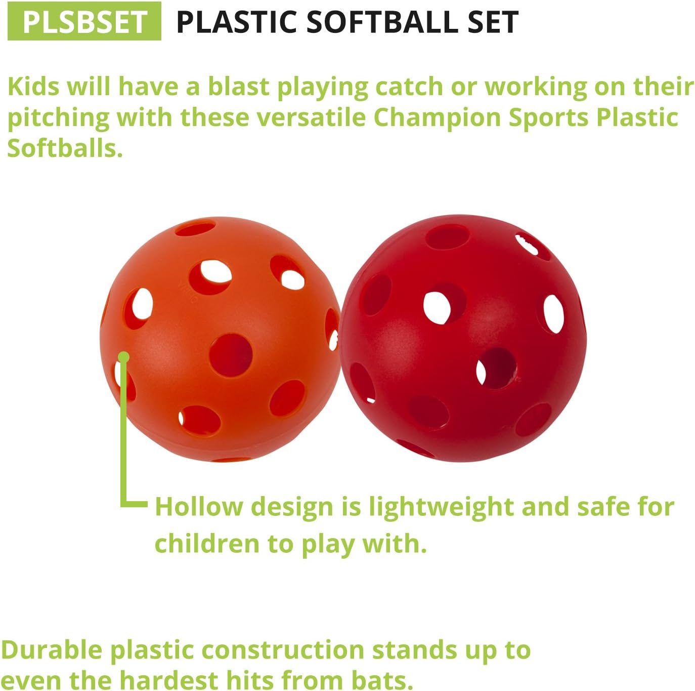 Champion Sports Plastic Softball Set, 6 Assorted Colors : Plastic Baseballs : Sports & Outdoors