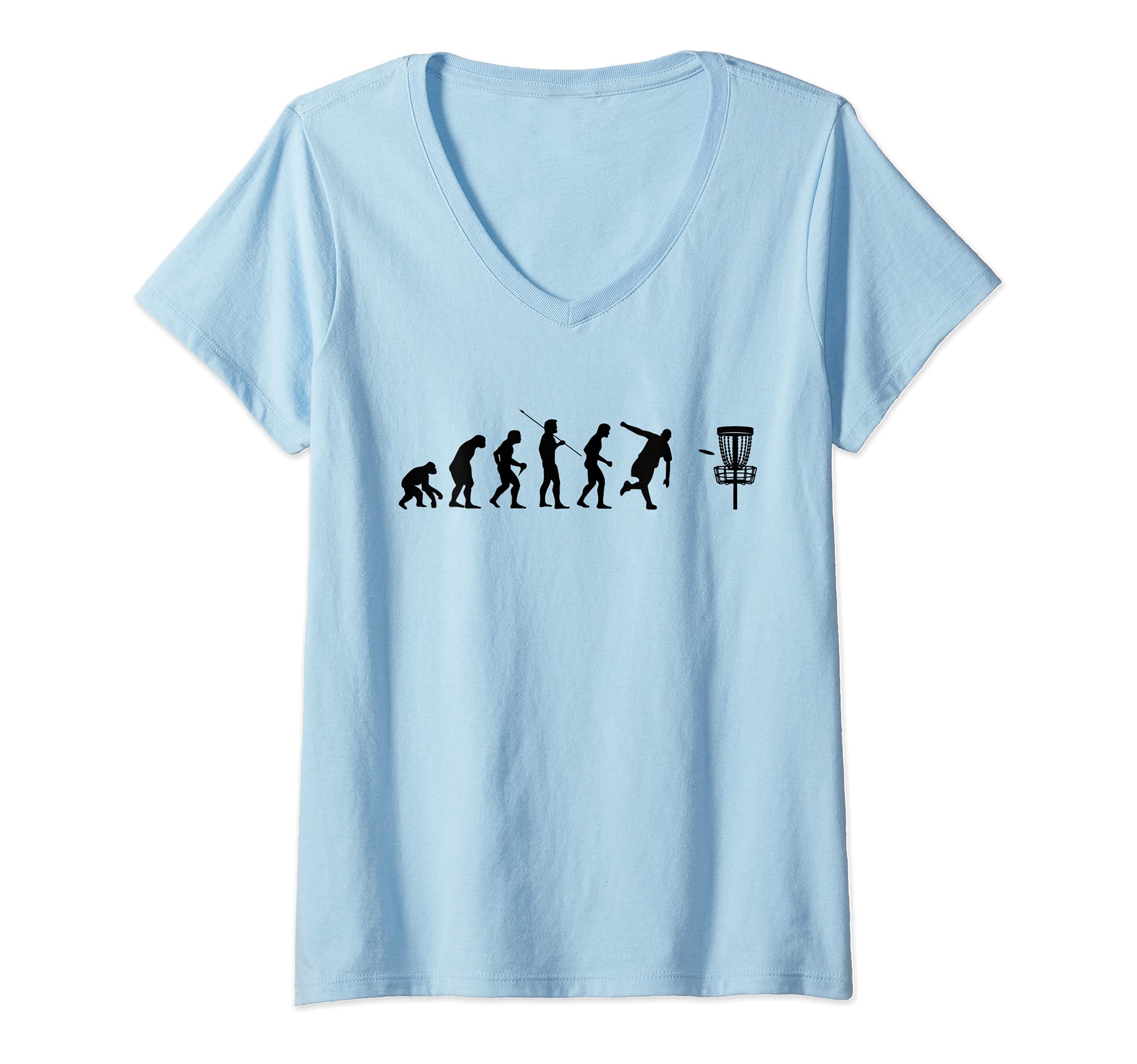 Womens Disc Golf Mankind Evolution Par Hole in one Driver Frisbee V-Neck T-Shirt