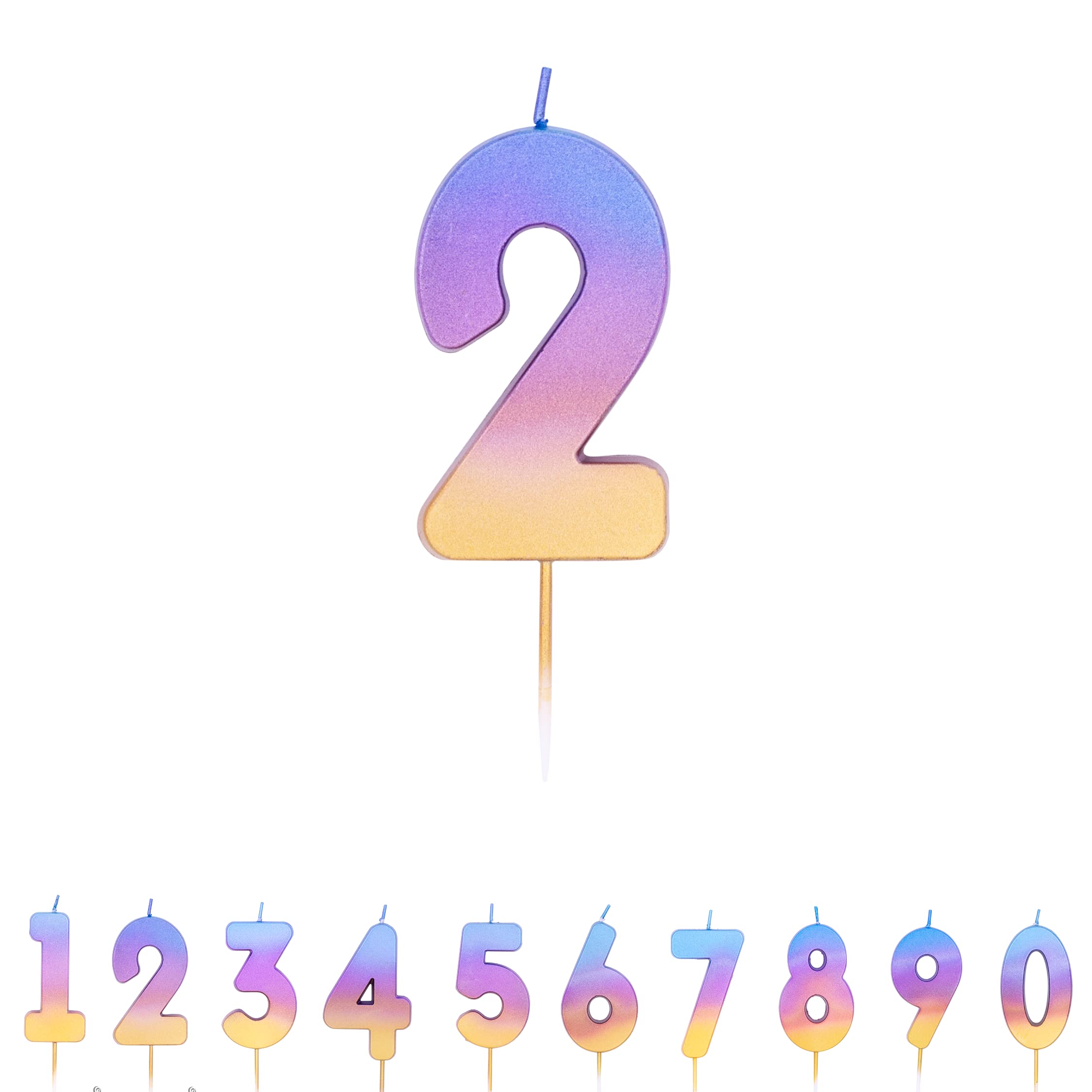 Pioneer Party 2 Number Candle, Age 2 Candle, 2nd Second Birthday Candle, 15830, Rainbow Ombre