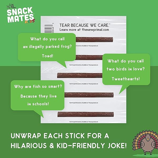 SNACK MATES BY THE NEW PRIMAL, TURKEY STICK, ALL-NATURAL TURKEY, HIGH PROTEIN AND LOW SUGAR KIDS SNACK, CERTIFIED PALEO, CERTIFIED GLUTEN-FREE, LUNCHBOX FRIENDLY, 0.5 OZ, PACK OF 5