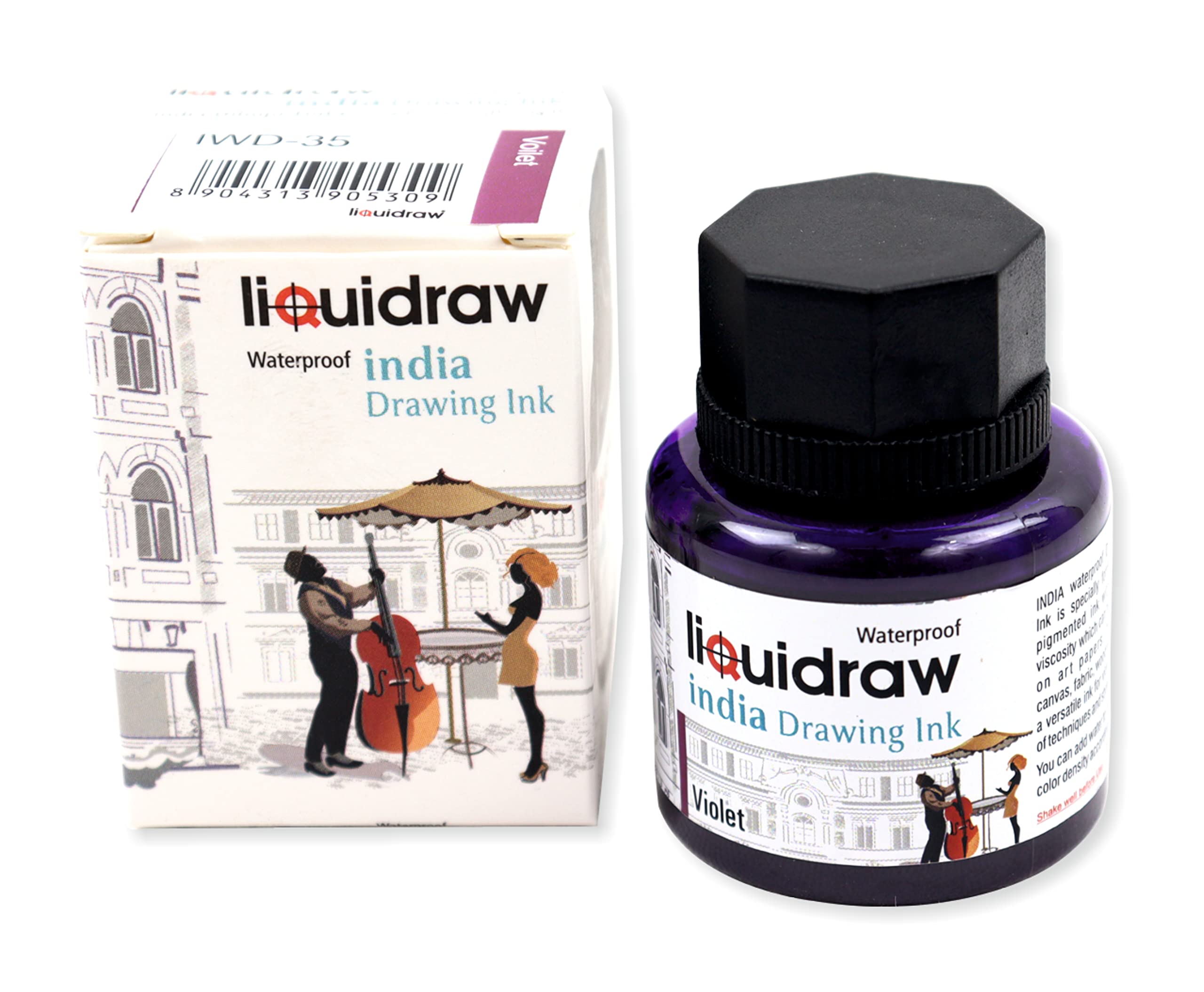 Liquidraw Coloured Drawing Ink India Ink, Waterproof 20 Assorted Colours, 35ml Indian Inks for Artists (Violet)