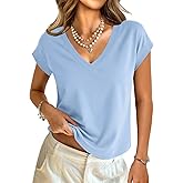 GKBK Womens Cotton Tops Cap Short Sleeve Crop V Neck Basic Shirts Boxy Casual Spring Summer Clothing Outfits