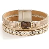 Fesciory Leather Wrap Bracelet for Women, Boho Western Stacked Cuff Jewelry | Stackable Bracelets, Easy-On Clasp, Daily Wear, Pairs with Boho Western Outfits, Gift for Women