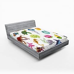 Ambesonne Marine Fitted Sheet Set, Sea Animals