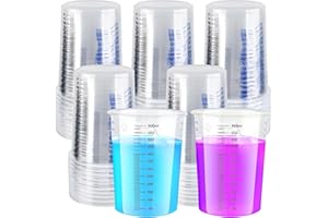 Worldity 50 Pack 600 ML Plastic Measuring Cup, Disposable Graduated Cups, Clear Paint Mixing Cups for Resin Paint, Epoxy, Thi