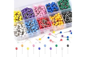 OKXIRI 1000 Pcs Multi-Color Push Pins, Map Pins for Travel Map, 1/8" Small Map Tacks with Plastic Beads Head for Cork Board, World Map Pin Board, Bulletin Board, Fabric Marking, Craft, Office