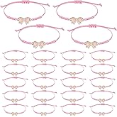 Yuanan 24 Pcs Pink Bow Bracelets Bulk, Adjustable Braided Rope Bracelet Gift Bow Braid String Bracelets Party Favors for Christmas, Mother's Day, Valentine's Day, Friendship Gift