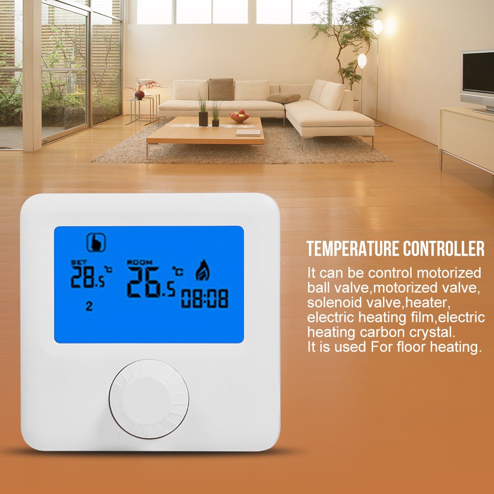 Temperature Controller, 2 Wire Room Thermostat Heating Thermostat Digital Thermostat with Large Screen LCD Display Wall Hanging for Control Room Temperature (White)