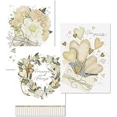 Current Wedding Stripes Congratulations Bride & Groom Greeting Cards by Nicoll Tamarin - Set of 8 (4 Designs), Large 5" x 7", Sentiments Inside, includes White Envelope