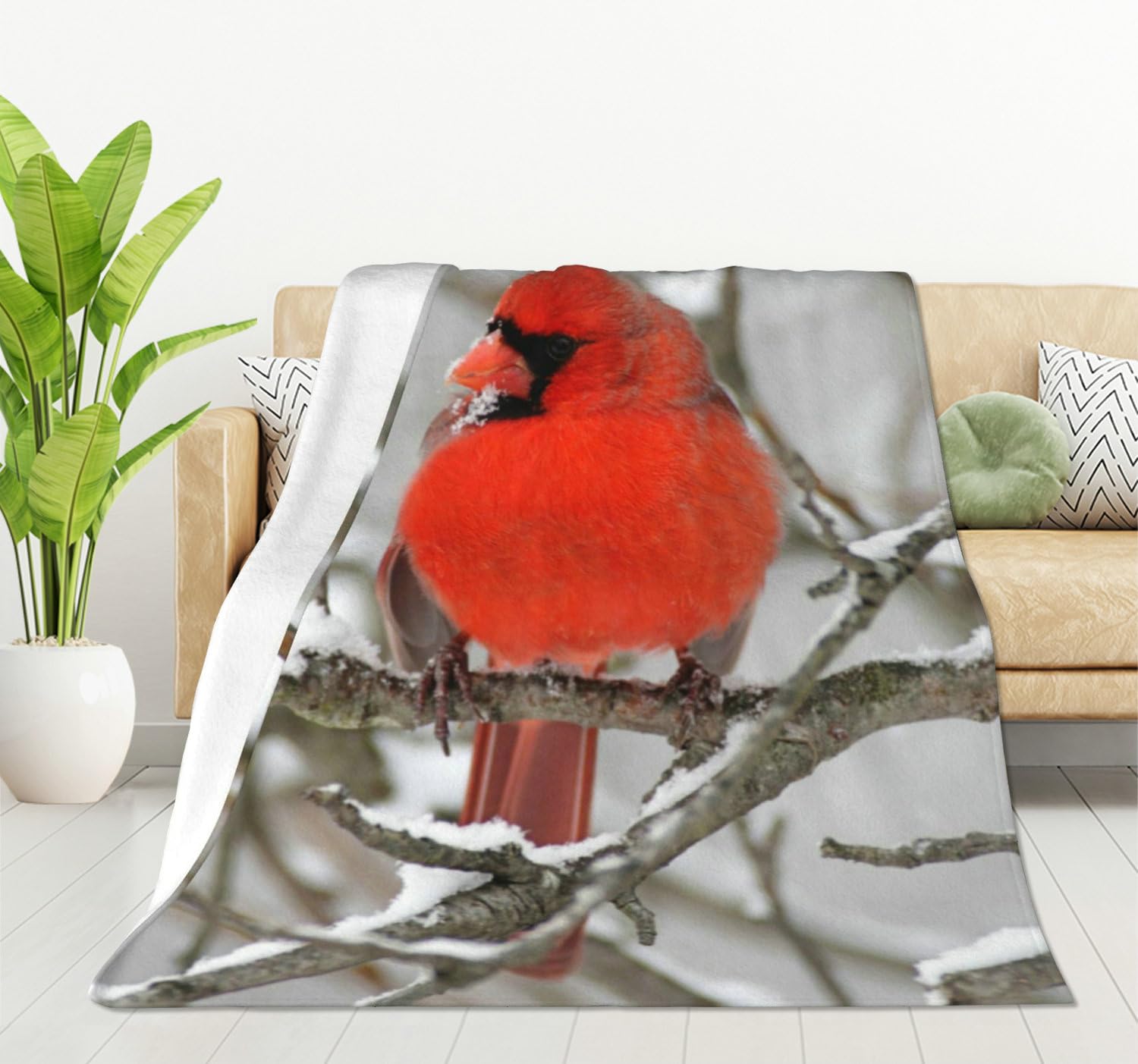 HGOD DESIGNS Red Cardinal Blanket Winter Snow Bird on Tree Branch Soft Warm Throw Print Blanket for Couch Bed 100x130cm