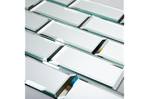 Soulscrafts Peel and Stick Mirror Tiles, 4x8 Inch Beveled Mirror Subway Tiles for Kitchen Backsplash Bathroom Wall 26 Pcs