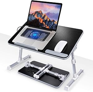 Lap Desk, Canjoy Bed Desk for Laptop, Angle Height Adjustable Laptop Bed Tray Table with Cooling Fan,Folding Laptop Stand Desk Table for Eating,Working,Writing,Gaming,Drawing, 20.5x11.8 inch (Black)