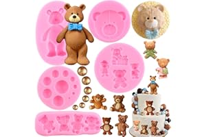 Zixiang 3D Pearl Fondant Mold Bear Silicone Fondant Mold Ball Pearl Semi Sphere Chocolate Molds For Teddy Bear Cake Decorating Cupcake Topper Candy Lollipop Polymer Clay Gum Paste Set Of 5