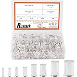 Rustark 260 Pcs AWG 12 10 8 6 4 2 1/0 2/0 Wire Ferrules Kits Tinned Wire Copper Crimp Connector Sleeves Non Insulated Ferrule